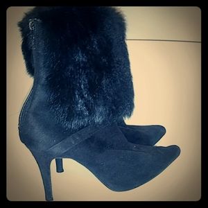 Wild Rose Real Fur Suede High Heeled Boots